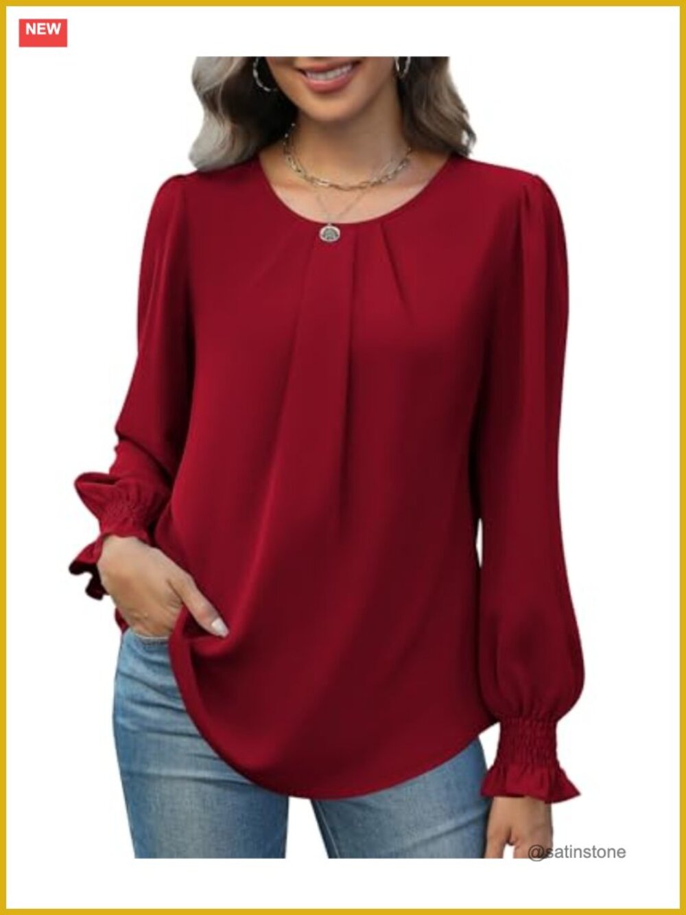 Womens Smocked Chiffon Blouse Long Puff Sleeve Tunic Top Office Work
